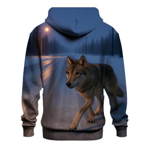 Taiga Wolf Crossing A Winter Ice Road embroidered hoodies