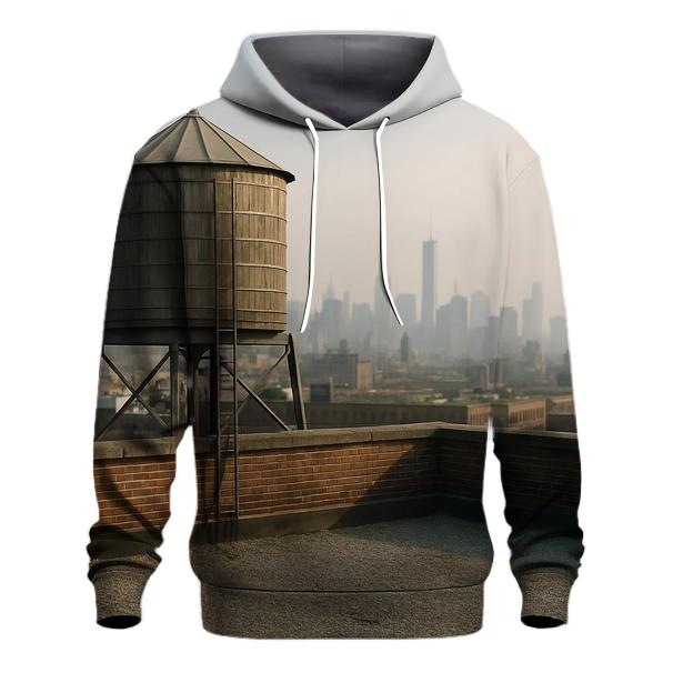 Harlem Rooftop Water Tower Over Downtown Haze premium hoodies