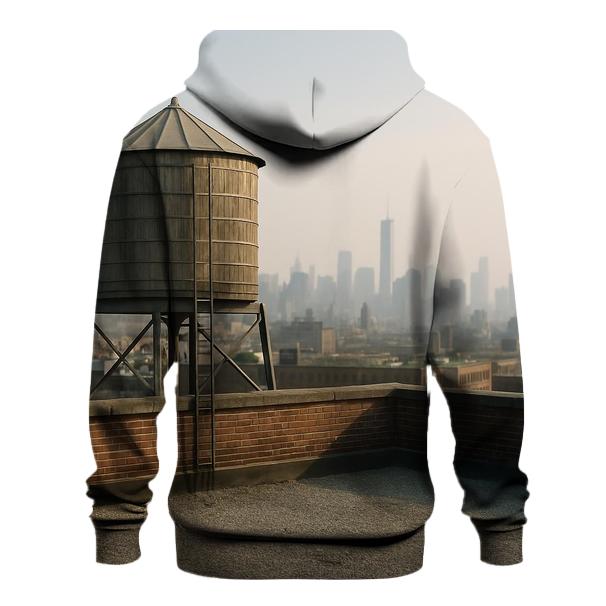 Harlem Rooftop Water Tower Over Downtown Haze premium hoodies