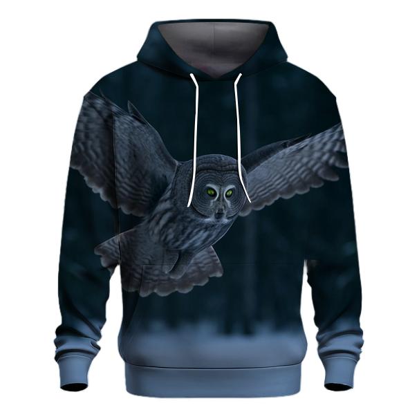 Boreal Stillness Great Gray Owl printed hoodies