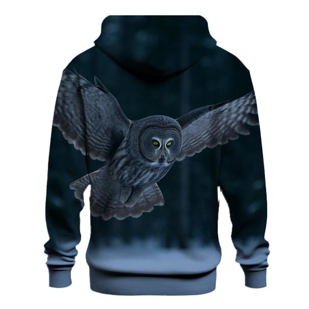 Boreal Stillness Great Gray Owl printed hoodies