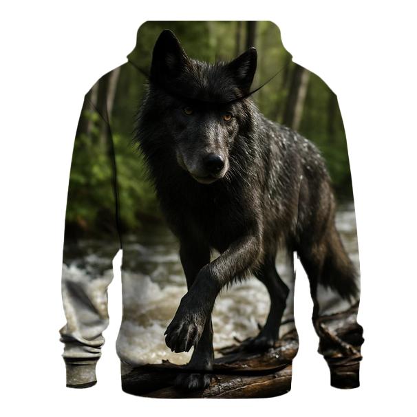 Riparian Wolf Listening Over Spring Floodwater hoodies fashion