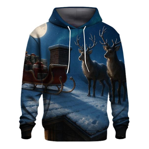Midnight Sleigh On A Frosted Rooftop embroidered hoodies