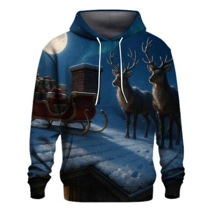 Midnight Sleigh On A Frosted Rooftop embroidered hoodies