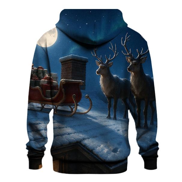 Midnight Sleigh On A Frosted Rooftop embroidered hoodies