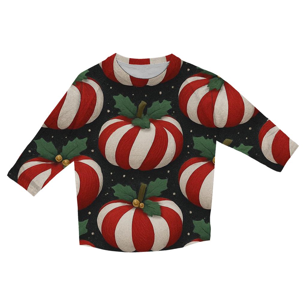 Candy Cane Knit Pumpkin Tessellation On Charcoal Background personalized 3/4 sleeve tees