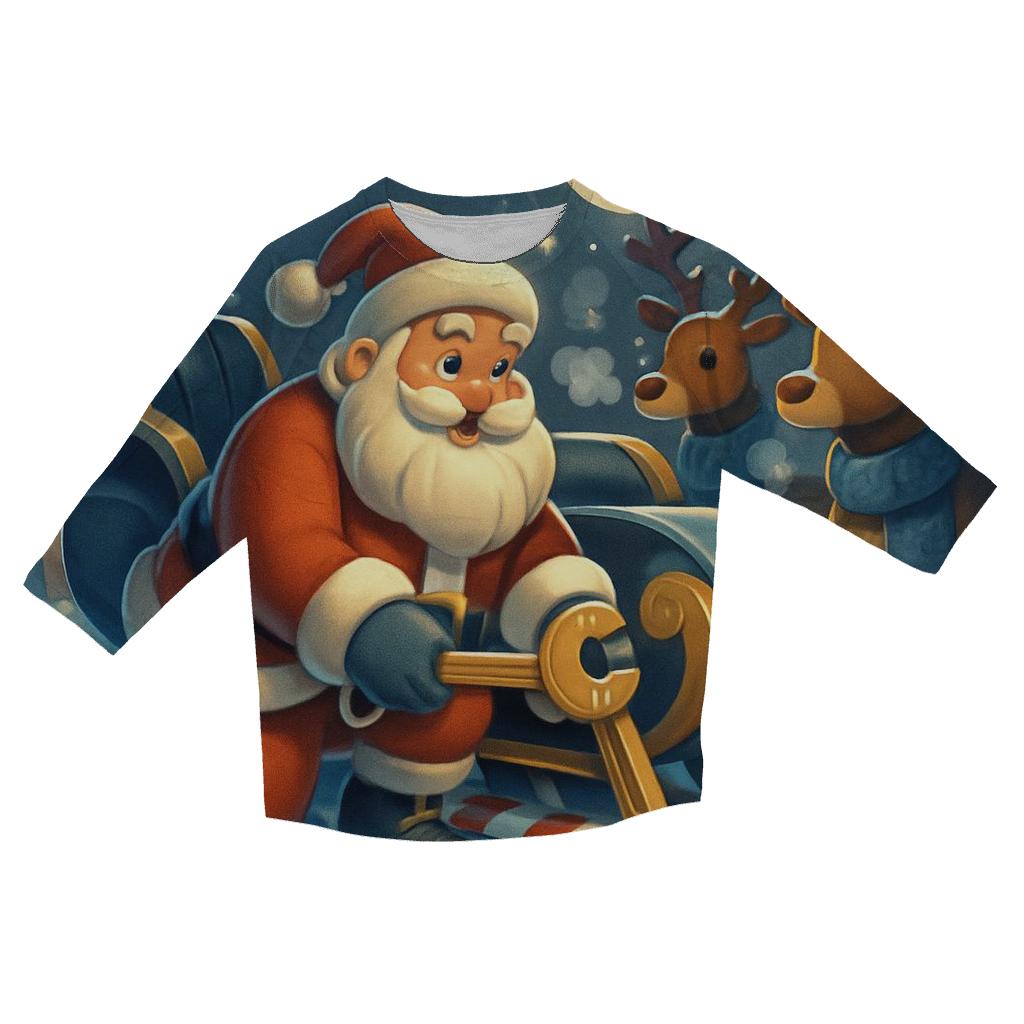 Midnight Sleigh Repair Pit Stop printed three quarter sleeve shirts