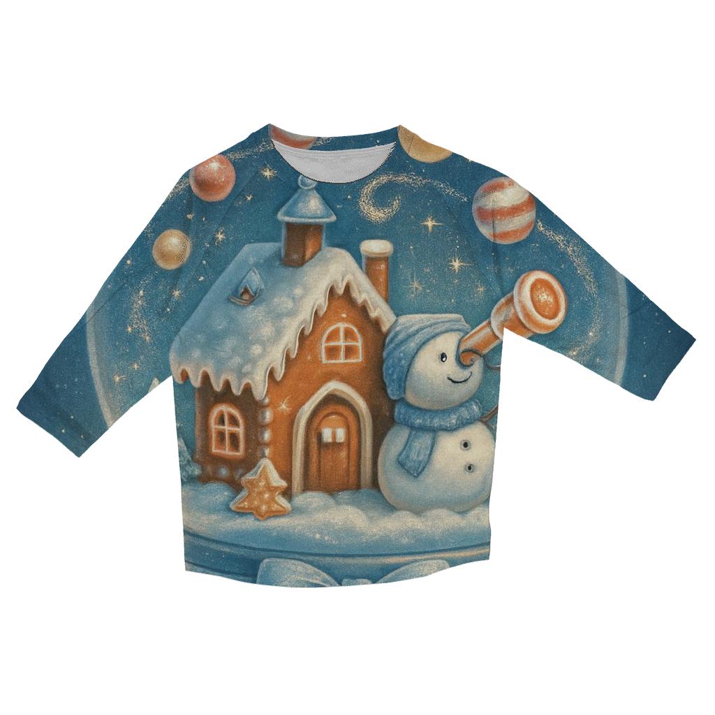 Gingerbread Observatory Snow Globe personalized 3/4 sleeve tees