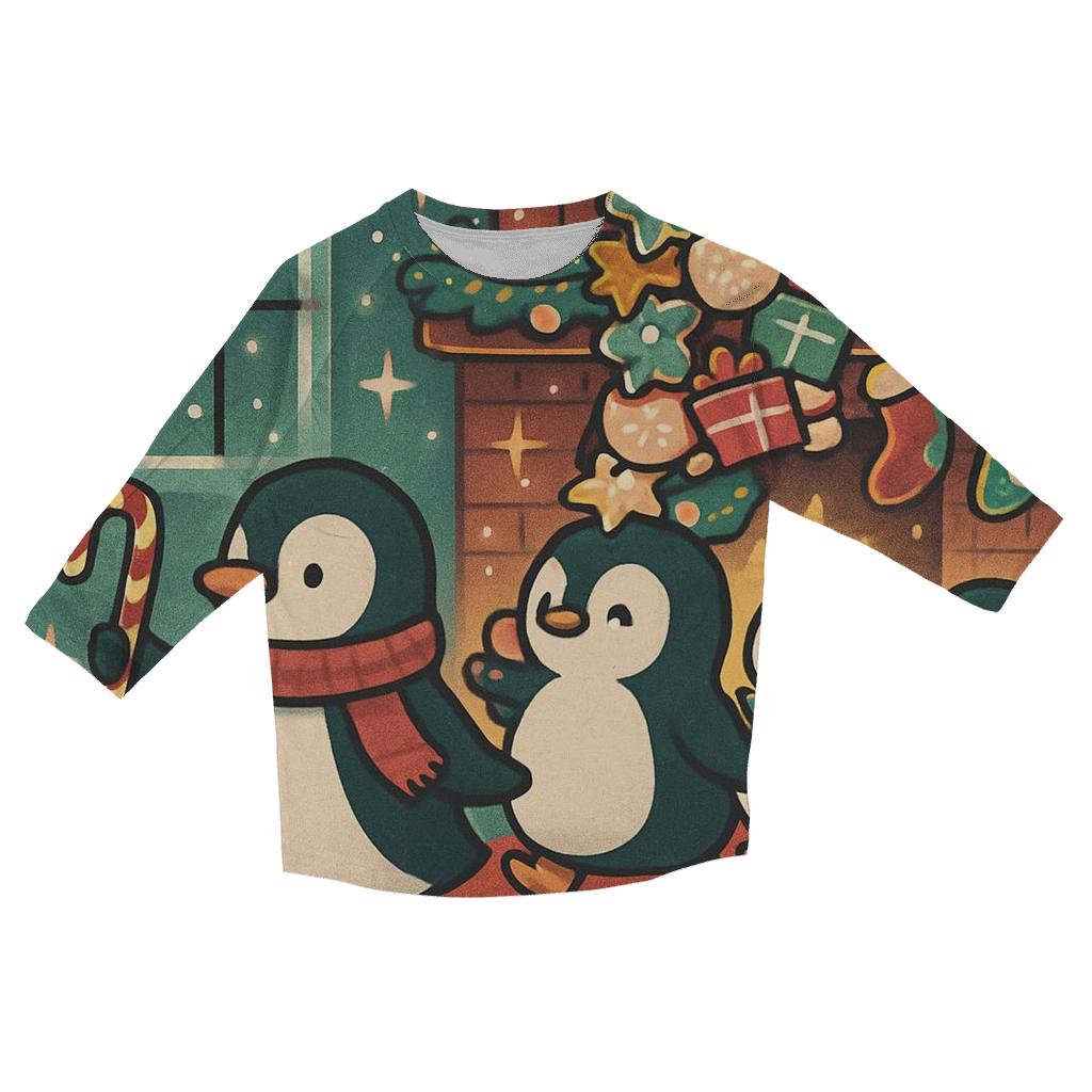 Penguin Cookie Parade At The Fireplace designer 3/4 sleeve blouses