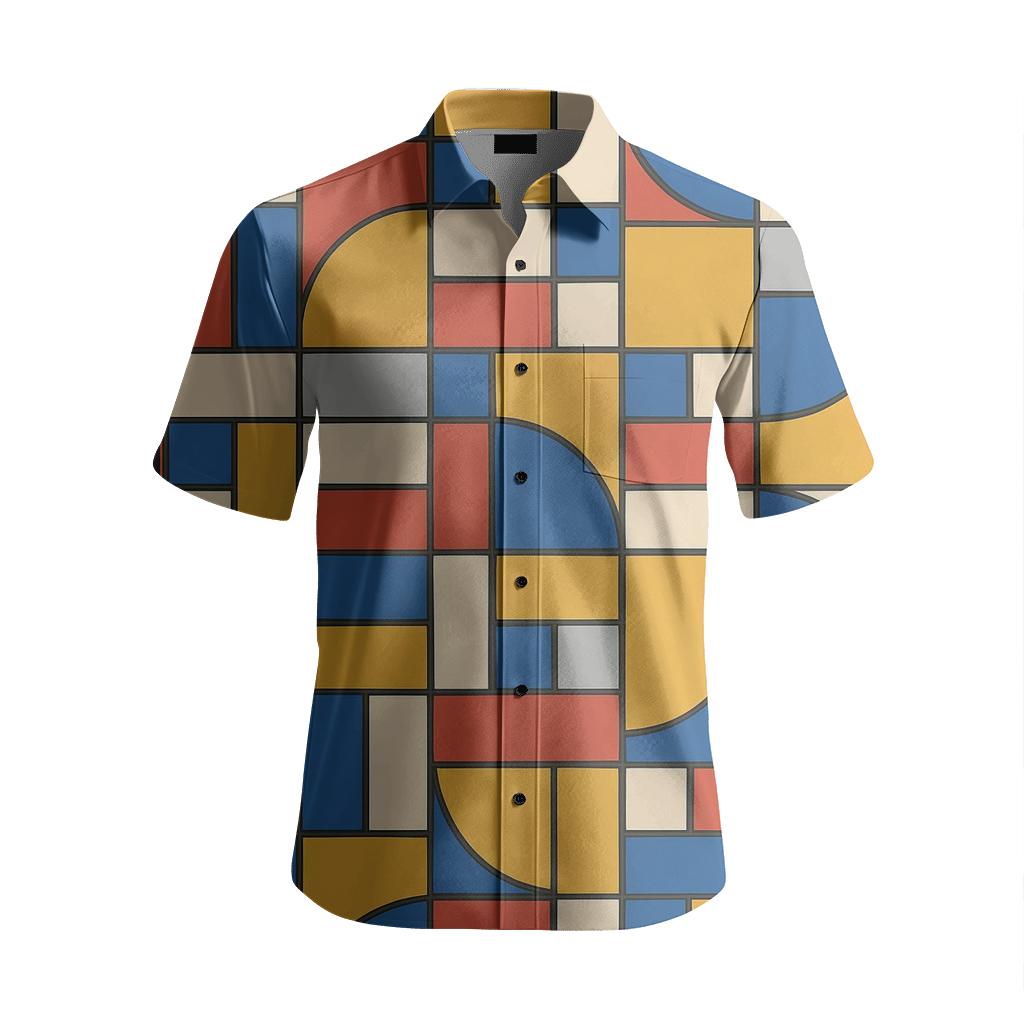 Bauhaus Microgrid Primary Blocks And Arcs designer stitched shirts