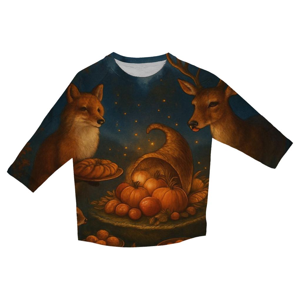 Starlit Cornucopia Woodland Banquet printed three quarter sleeve shirts