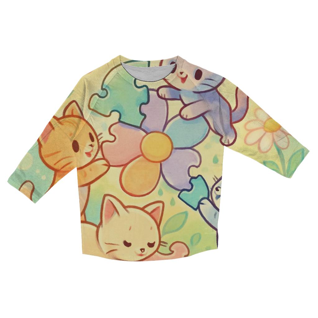 Sunlit Garden Puzzle Kittens personalized 3/4 sleeve tees