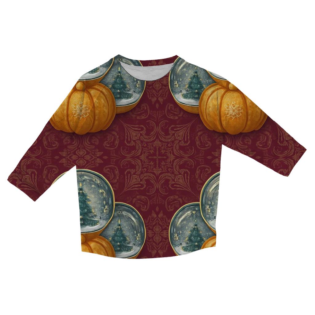 Snow Globe Pumpkin Medallion Repeat On Burgundy Background designer 3/4 sleeve blouses