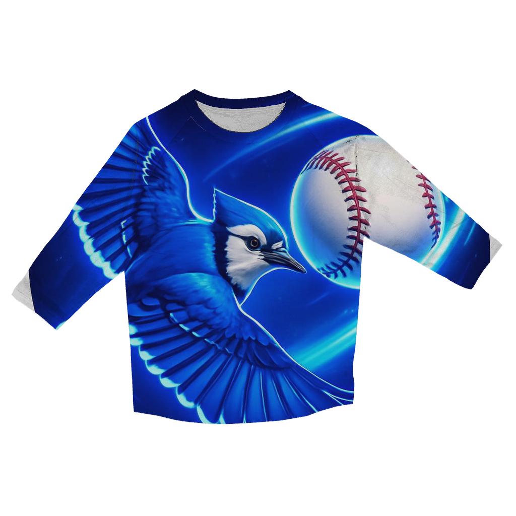 Electric Flight Trail Blue Jays In Orbit designer 3/4 sleeve blouses