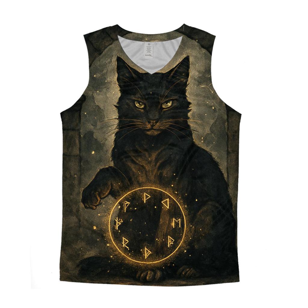 Midnight Rune Guardian Cat graphic print tank tops