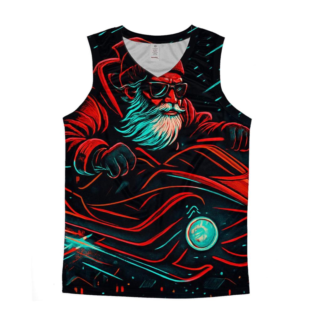 Neon Midnight Sleigh Rider graphic print tank tops
