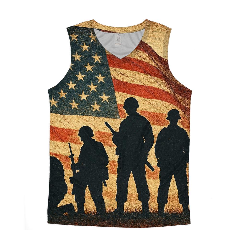 Vintage Battlefield Silhouette Banner sports performance tank tops
