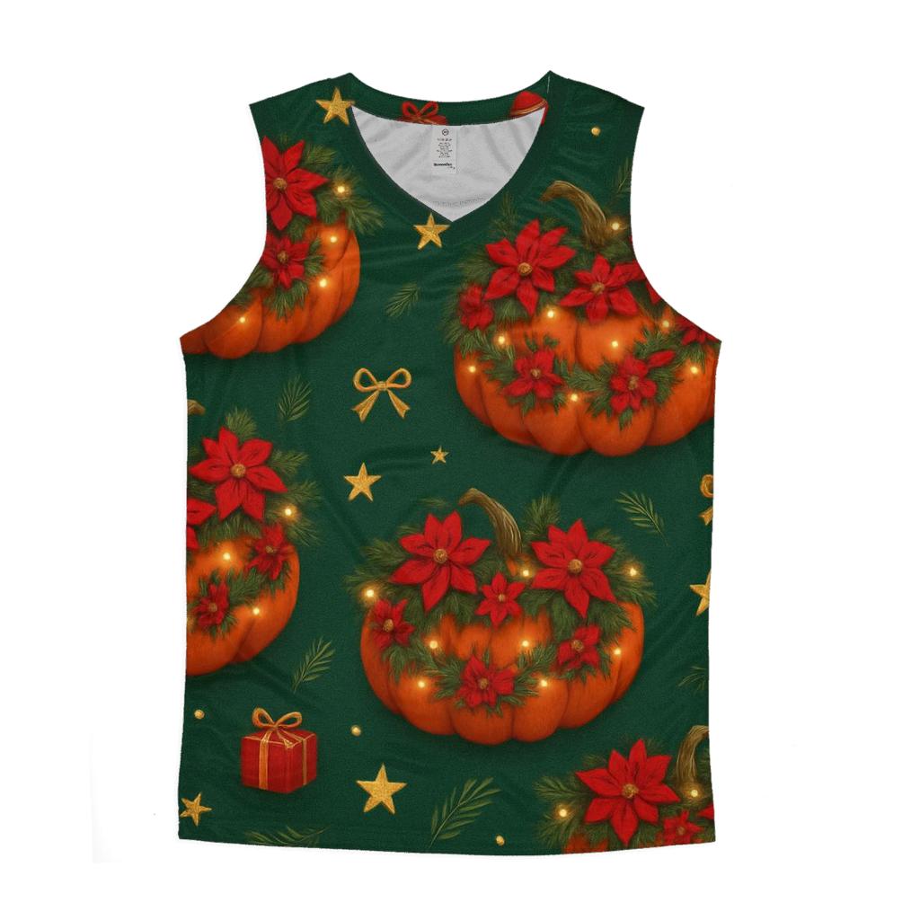 Poinsettia Garland Pumpkin Scatter On Deep Green Background designer workout tanks