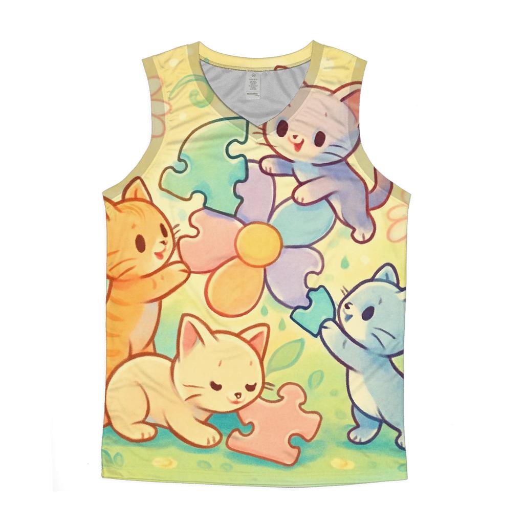 Sunlit Garden Puzzle Kittens casual summer tank tops