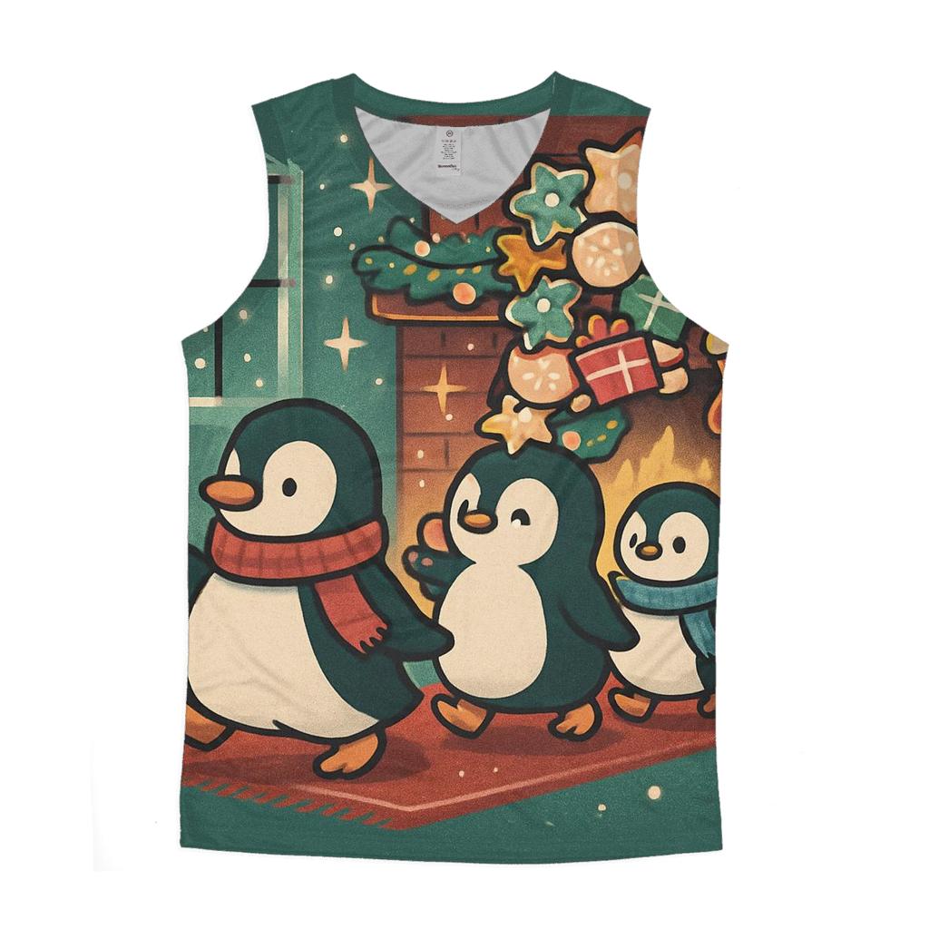 Penguin Cookie Parade At The Fireplace custom tank tops
