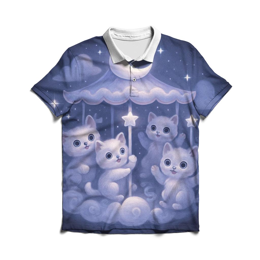 Moonlit Cloud Kitten Carousel premium cotton polo shirts