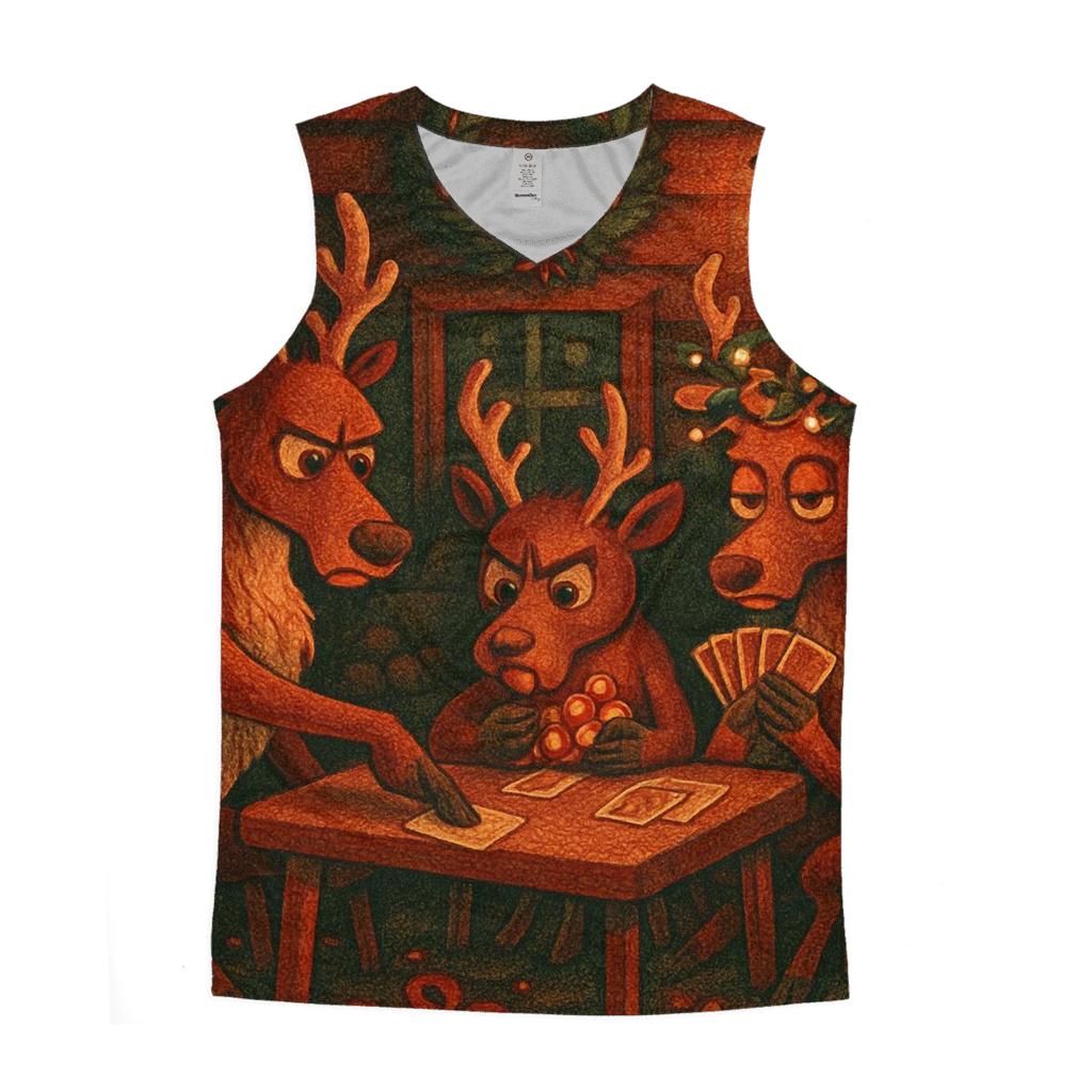 Reindeer Card Game In A Snowy Cabin casual summer tank tops