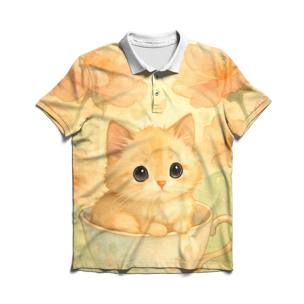 Sunrise Tea Garden Kitten Nap embroidered polo tops