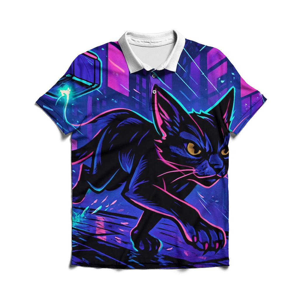 Neon Alley Courier Cat branded logo polo shirts