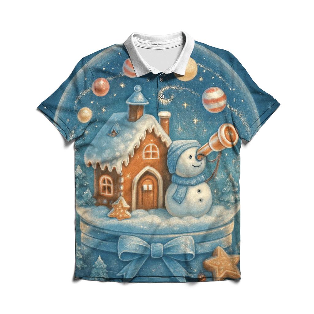 Gingerbread Observatory Snow Globe personalized polo shirts