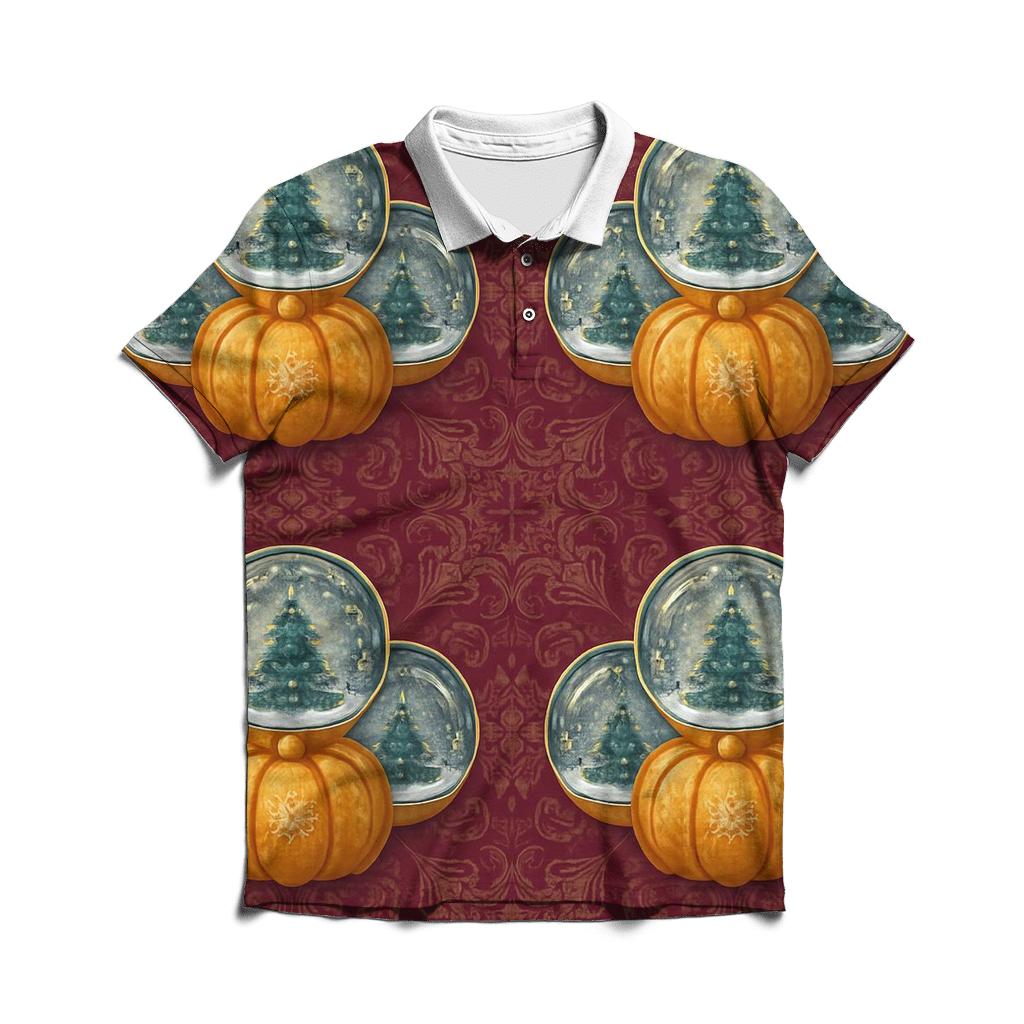 Snow Globe Pumpkin Medallion Repeat On Burgundy Background stylish collar polo tees