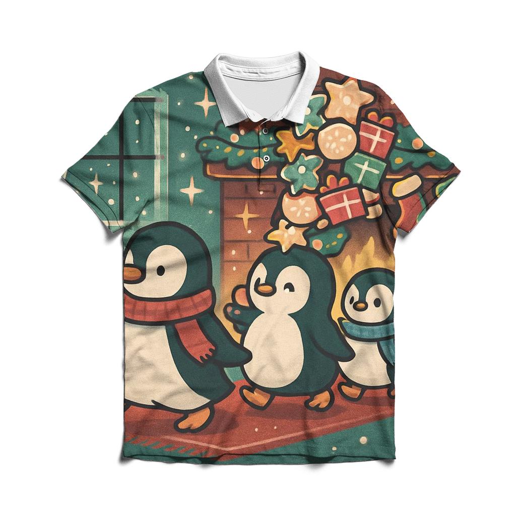 Penguin Cookie Parade At The Fireplace stylish collar polo tees