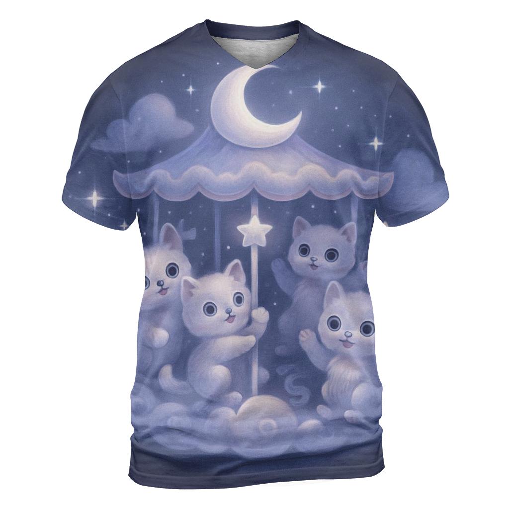 Moonlit Cloud Kitten Carousel vibrant all-over design tees