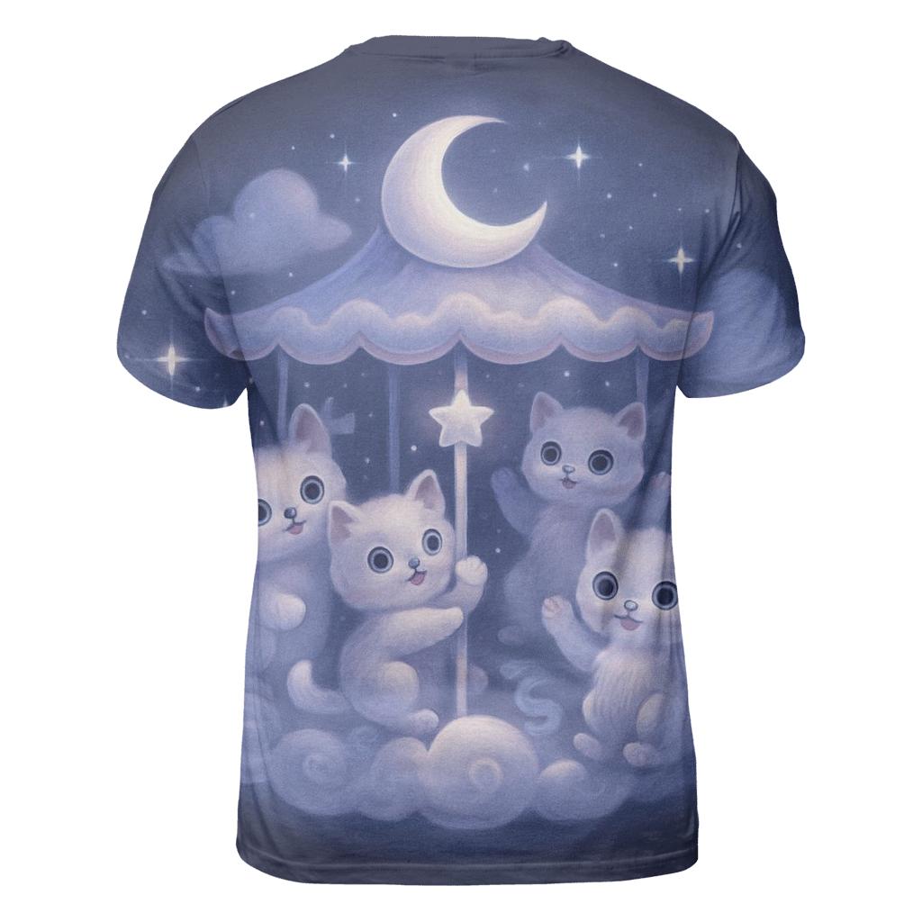Moonlit Cloud Kitten Carousel vibrant all-over design tees
