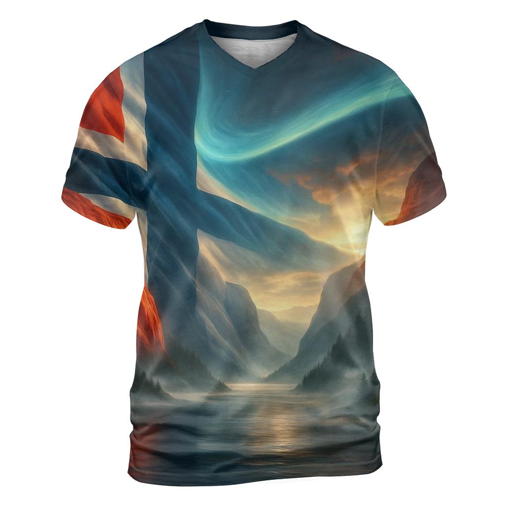 Aurora Fjord Flag Of Norway designer pattern shirts