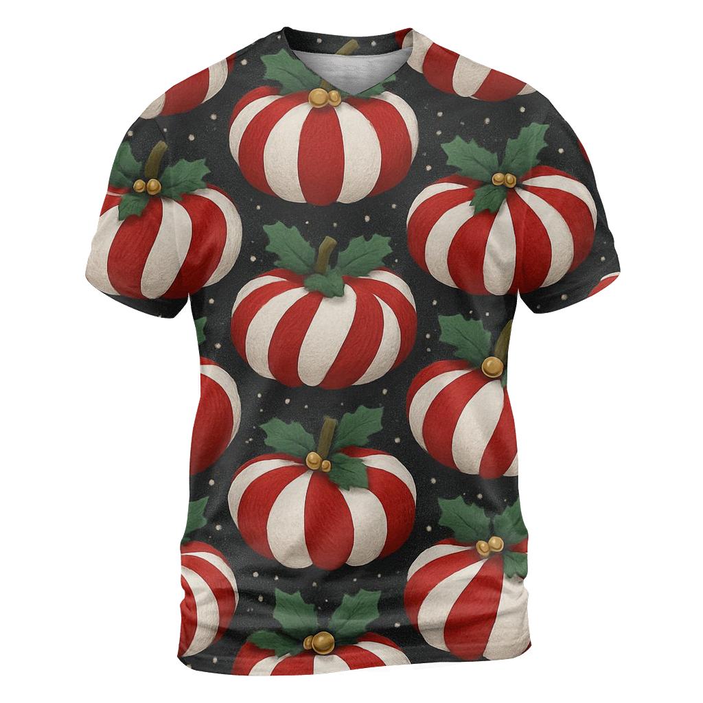Candy Cane Knit Pumpkin Tessellation On Charcoal Background creative print fashion shirts