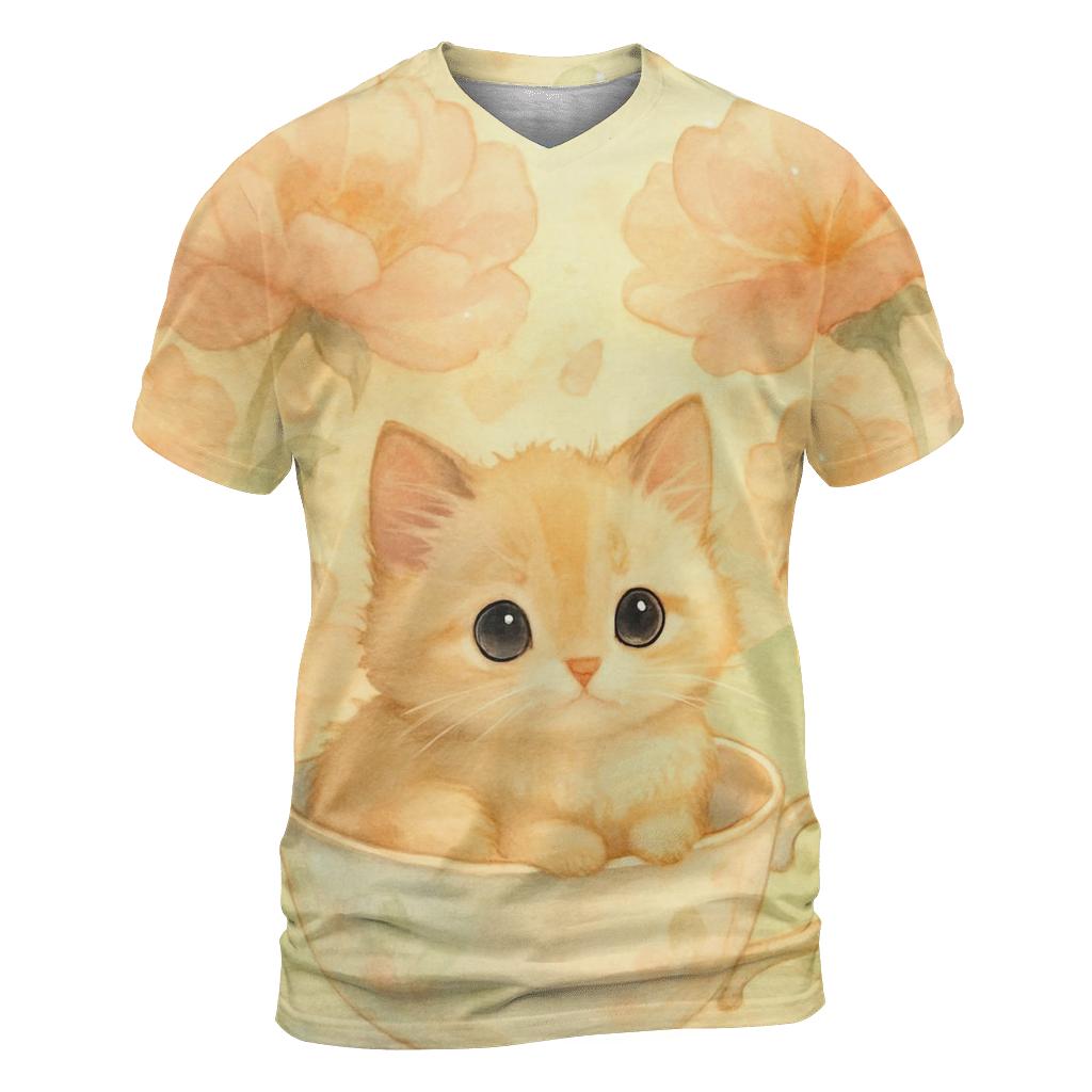 Sunrise Tea Garden Kitten Nap creative print fashion shirts