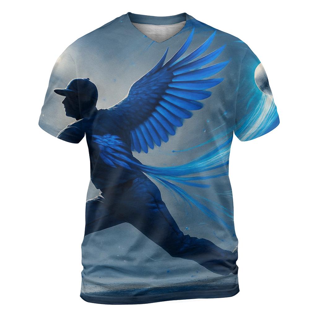 Midnight Arc Slider With Blue Jays Wings artistic all-over print tops