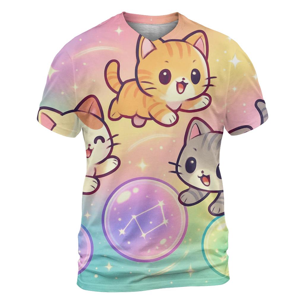 Starlight Bubble Orbit Kittens artistic all-over print tops