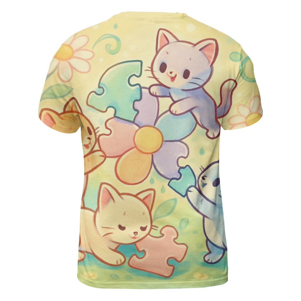 Sunlit Garden Puzzle Kittens artistic all-over print tops