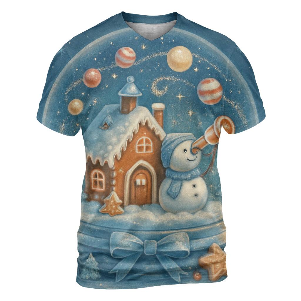 Gingerbread Observatory Snow Globe creative print fashion shirts
