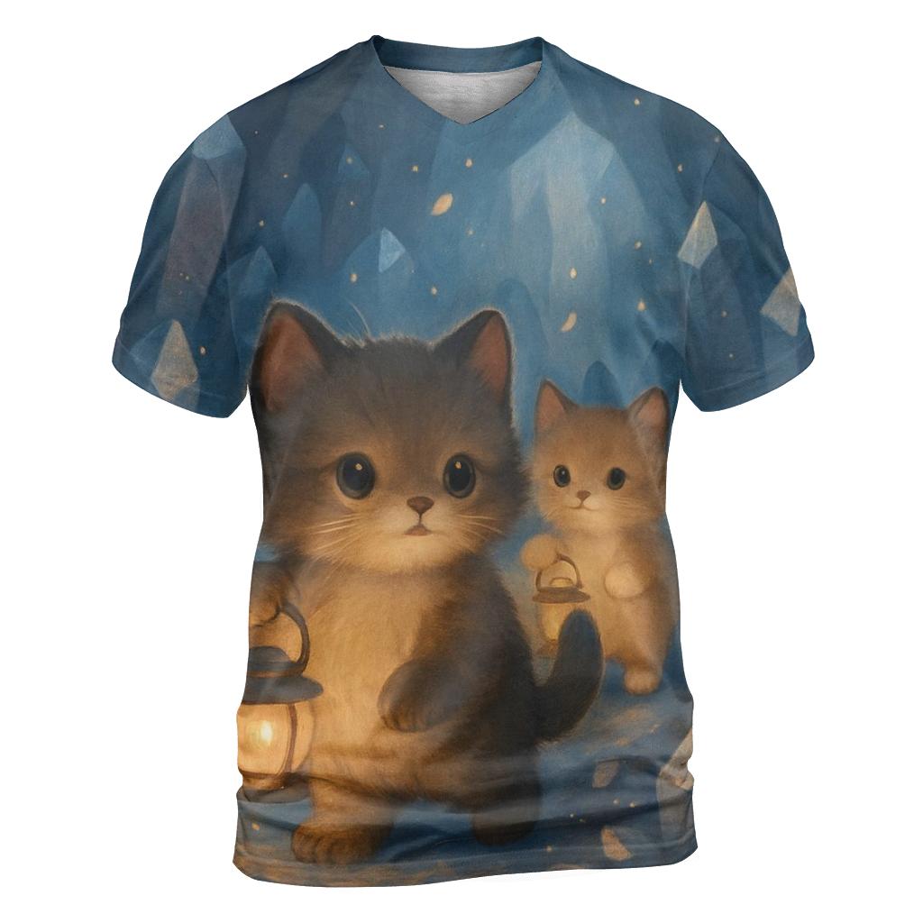Crystal Cave Lantern Cat Parade vibrant all-over design tees