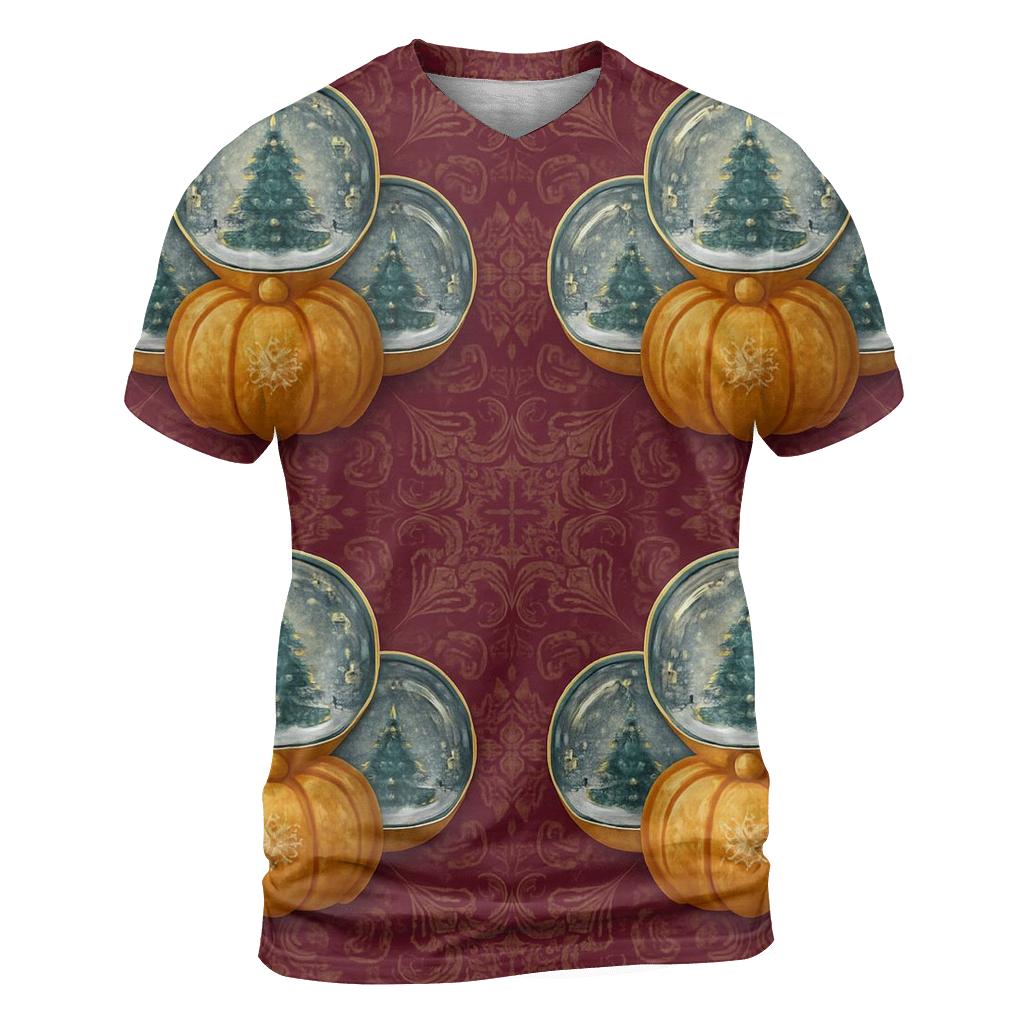 Snow Globe Pumpkin Medallion Repeat On Burgundy Background creative print fashion shirts