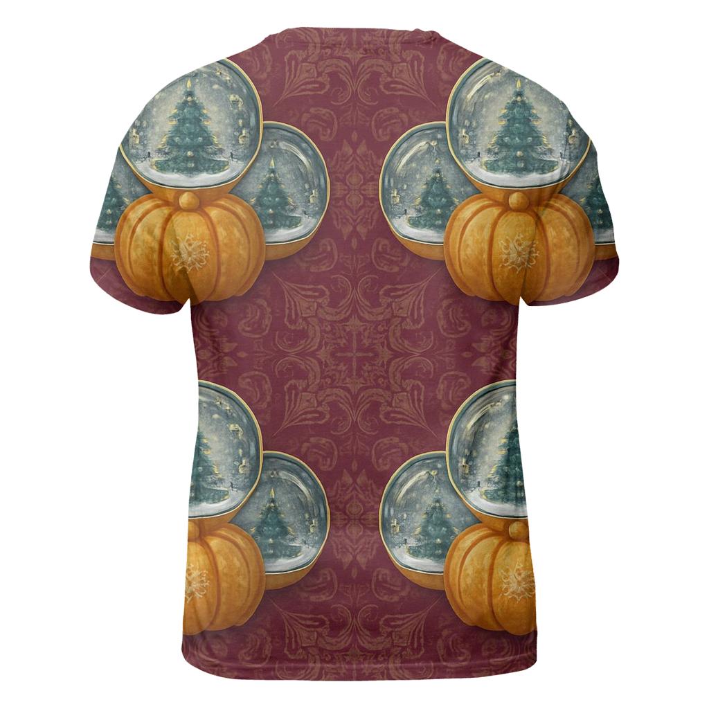 Snow Globe Pumpkin Medallion Repeat On Burgundy Background creative print fashion shirts