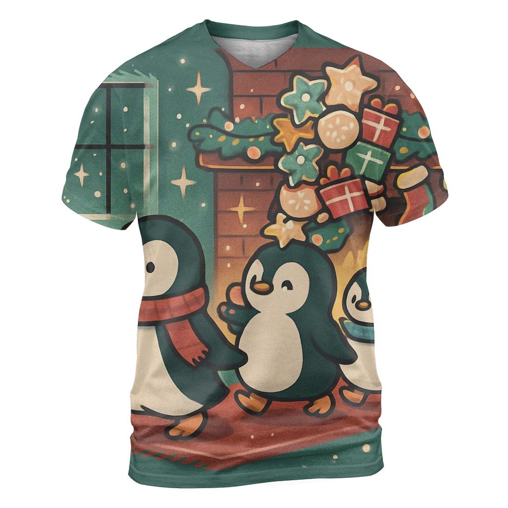 Penguin Cookie Parade At The Fireplace statement graphic shirts