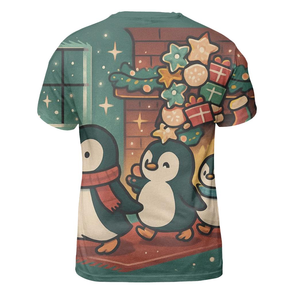Penguin Cookie Parade At The Fireplace statement graphic shirts