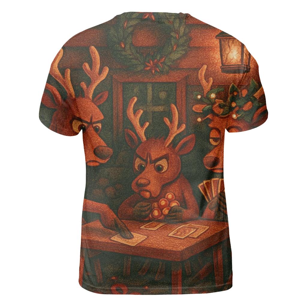 Reindeer Card Game In A Snowy Cabin trendy printed shirt styles