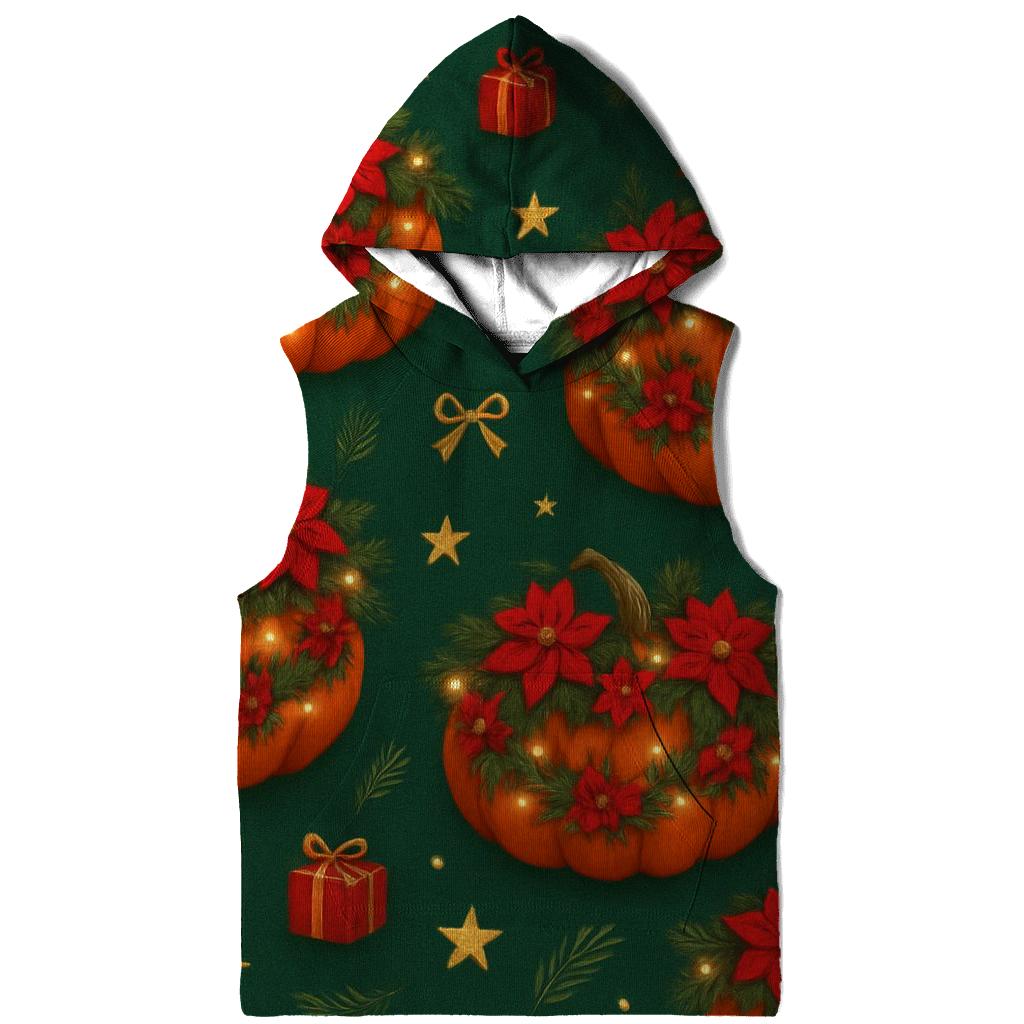 Poinsettia Garland Pumpkin Scatter On Deep Green Background zip-up hoodies