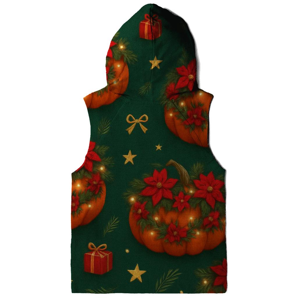 Poinsettia Garland Pumpkin Scatter On Deep Green Background zip-up hoodies