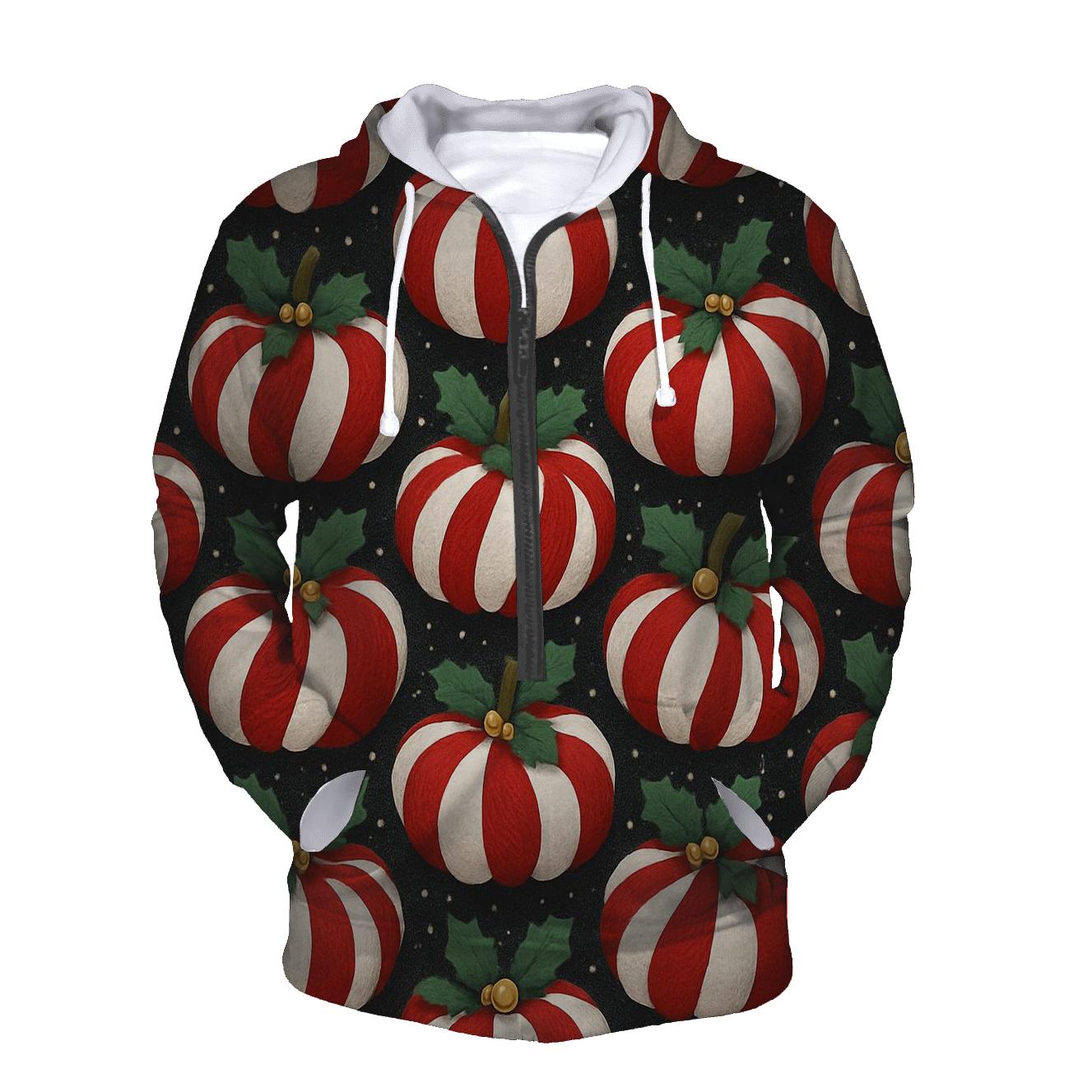 Candy Cane Knit Pumpkin Tessellation On Charcoal Background hoodie styles