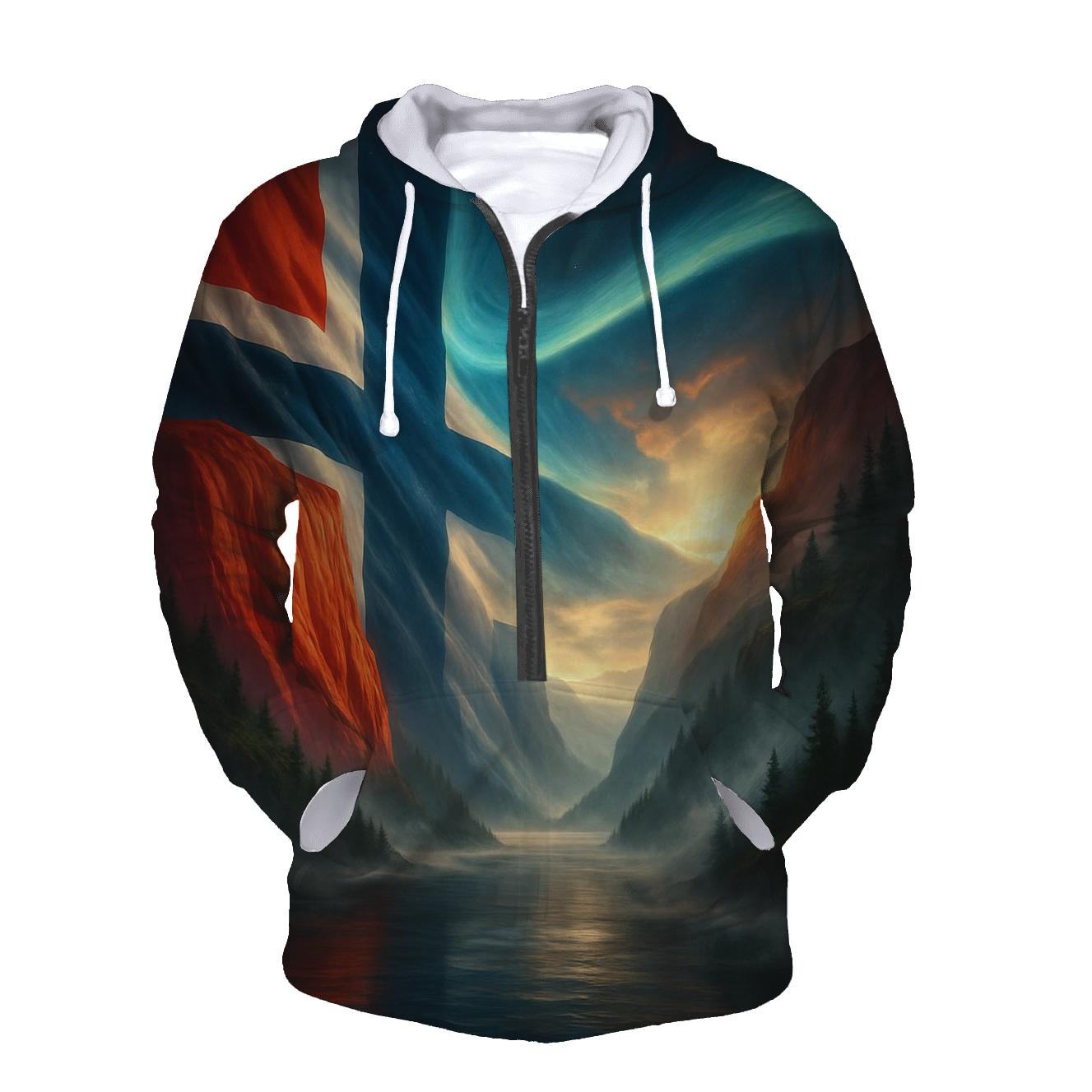 Aurora Fjord Flag Of Norway embroidered hoodies